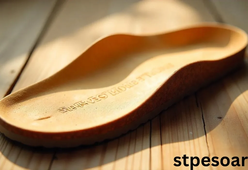 Close-up view of Birkenstock insole showing contoured arch and heel support.